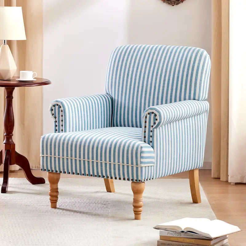 Sofá decorativo tapizado, sillón tipo club de lino con patas para sala de estar