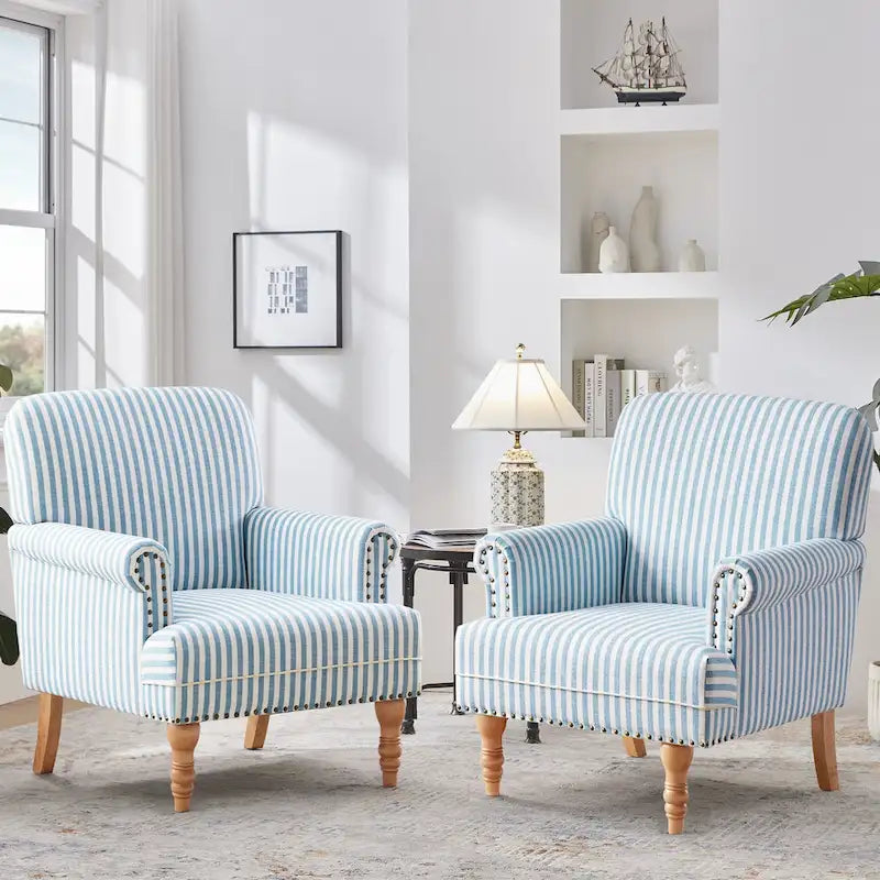 Sofá decorativo tapizado, sillón tipo club de lino con patas para sala de estar
