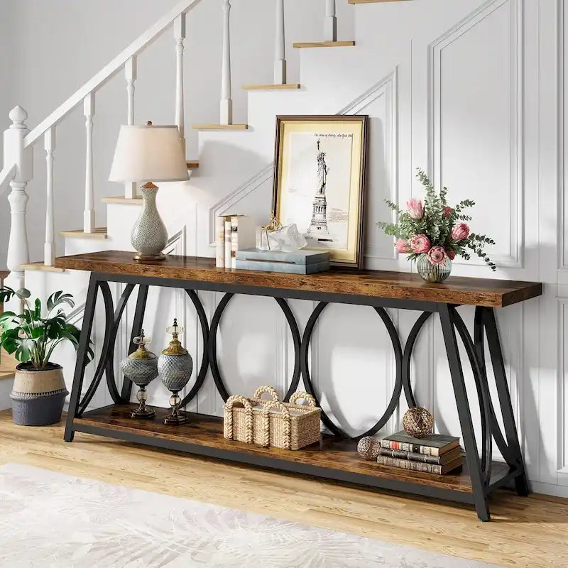 Table console extra longue de 70.9 pouces, table d’appoint pour canapé et salon