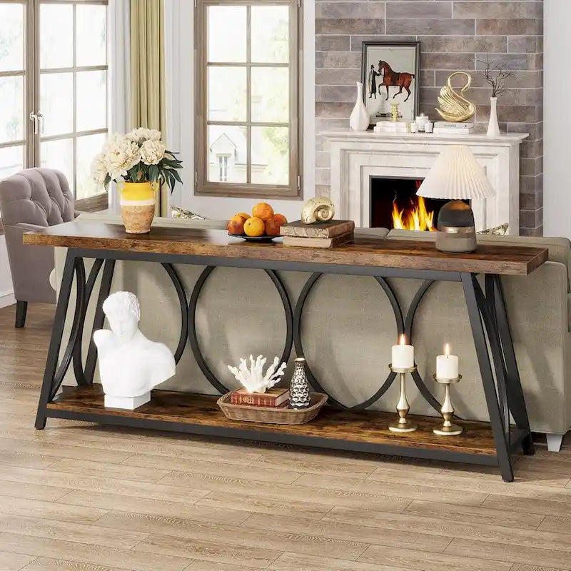 Table console extra longue de 70.9 pouces, table d’appoint pour canapé et salon