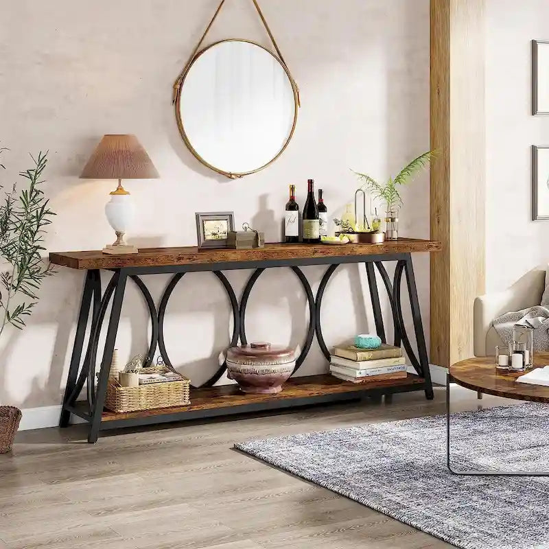 Table console extra longue de 70.9 pouces, table d’appoint pour canapé et salon