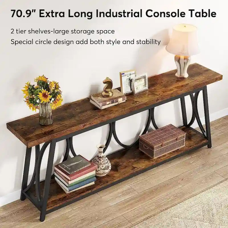 Table console extra longue de 70.9 pouces, table d’appoint pour canapé et salon