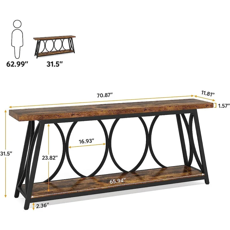 Table console extra longue de 70.9 pouces, table d’appoint pour canapé et salon