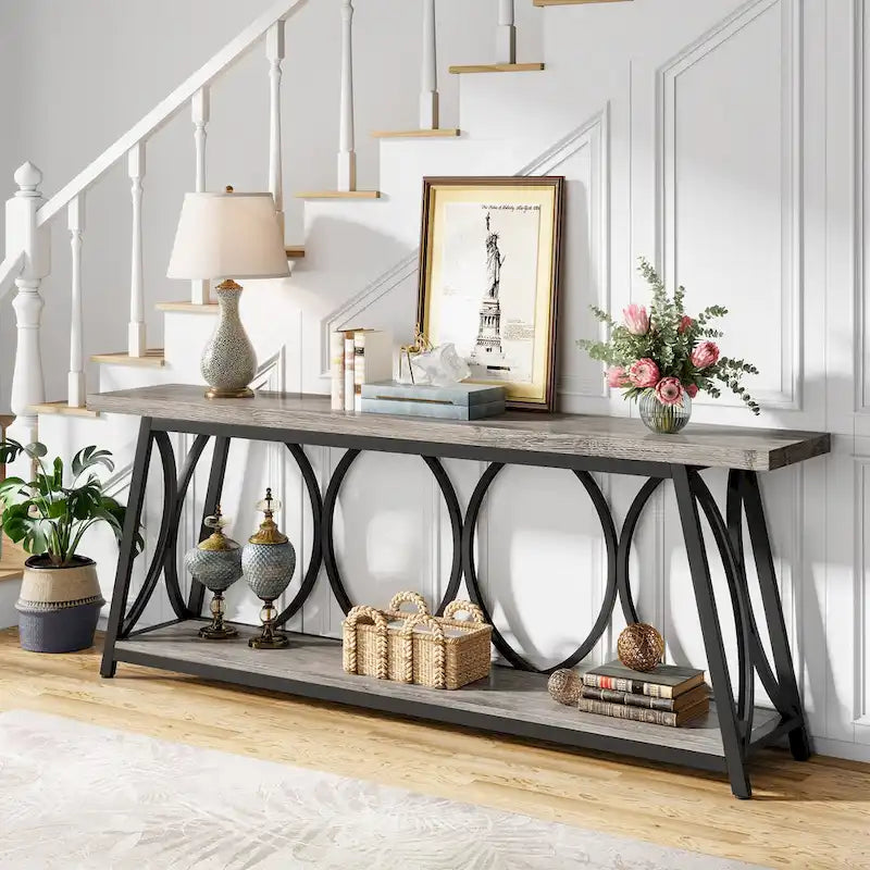 Table console extra longue de 70.9 pouces, table d’appoint pour canapé et salon
