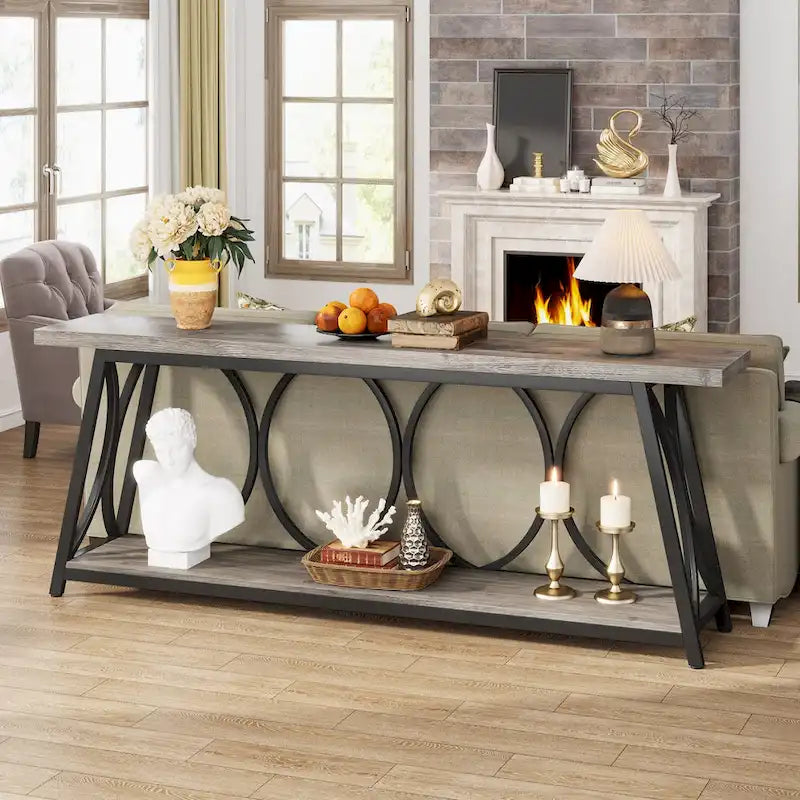 Table console extra longue de 70.9 pouces, table d’appoint pour canapé et salon