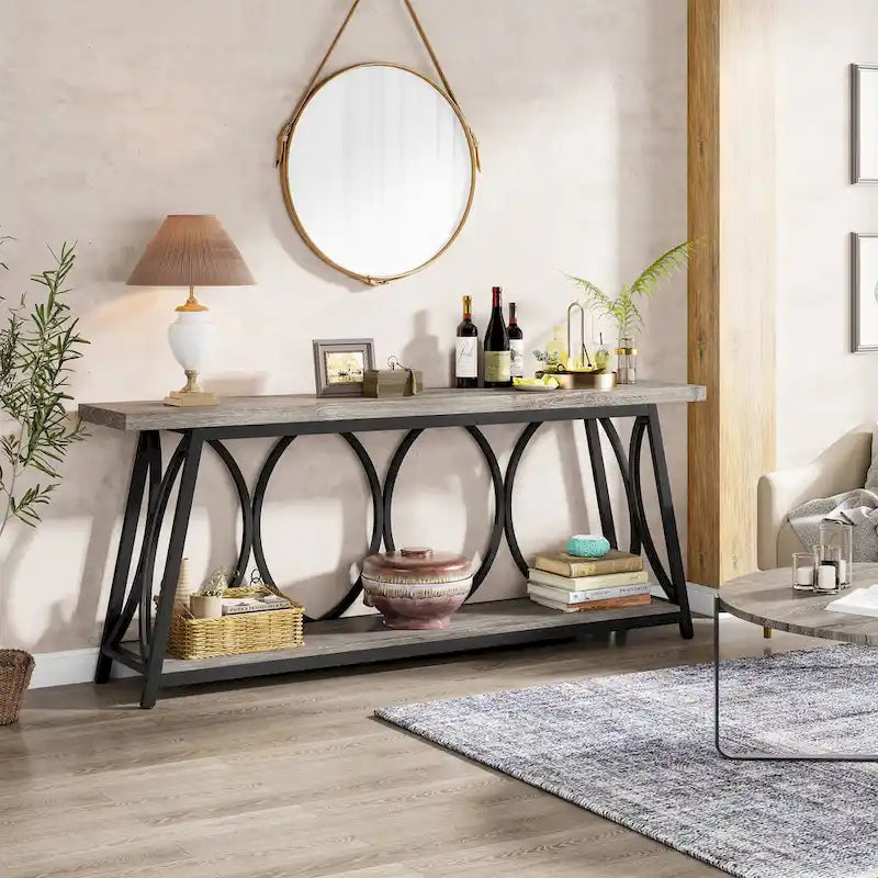 Table console extra longue de 70.9 pouces, table d’appoint pour canapé et salon
