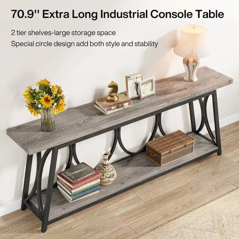 Table console extra longue de 70.9 pouces, table d’appoint pour canapé et salon