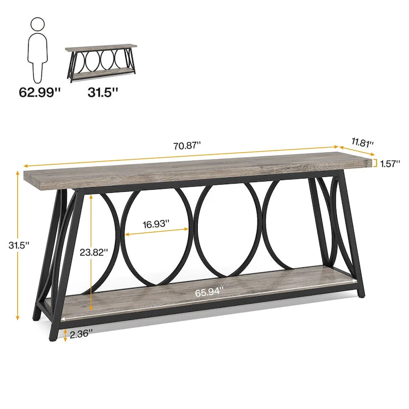 Table console extra longue de 70.9 pouces, table d’appoint pour canapé et salon