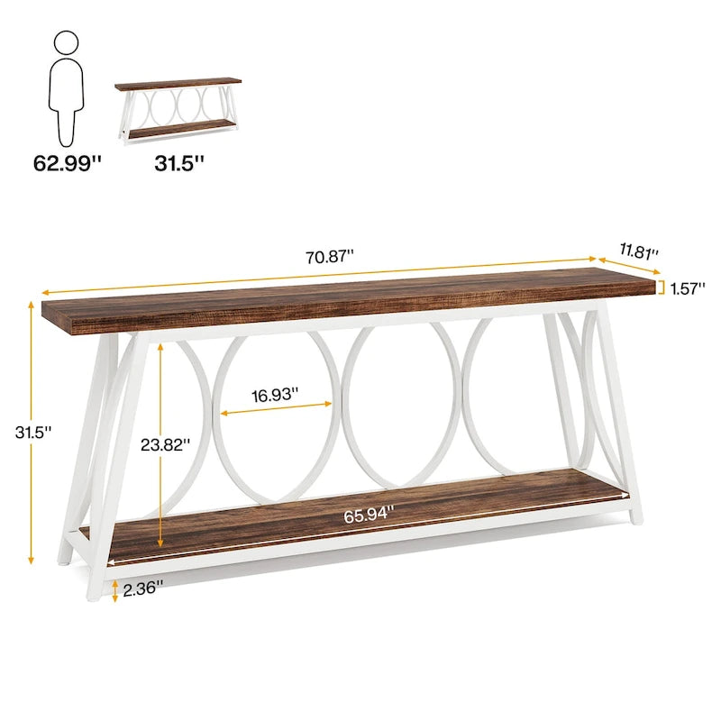 Table console extra longue de 70.9 pouces, table d’appoint pour canapé et salon