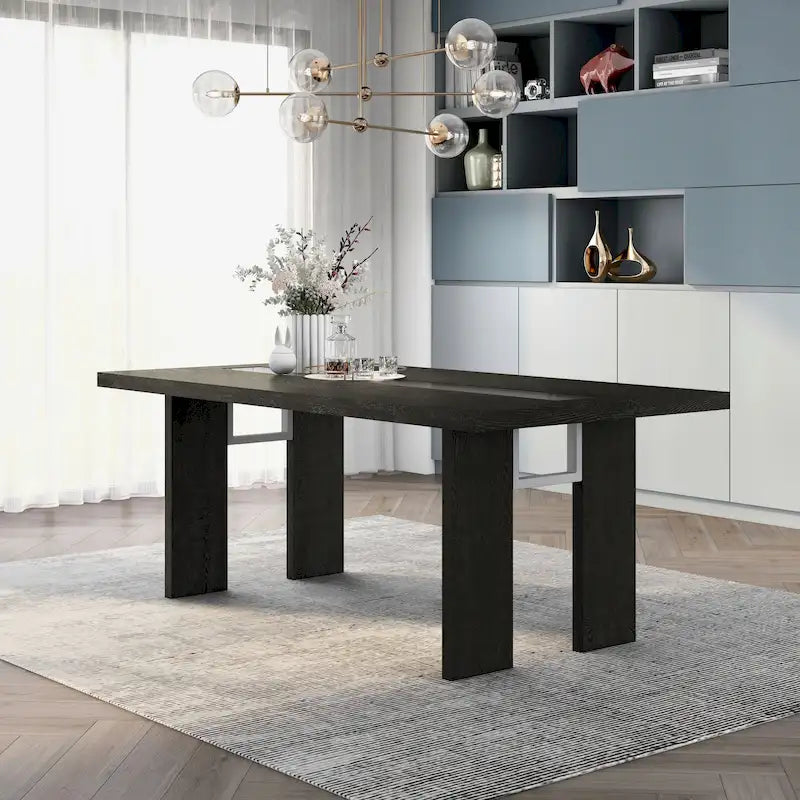 Moderner Esstisch aus Glas, 76 Zoll, mit LED-Beleuchtung