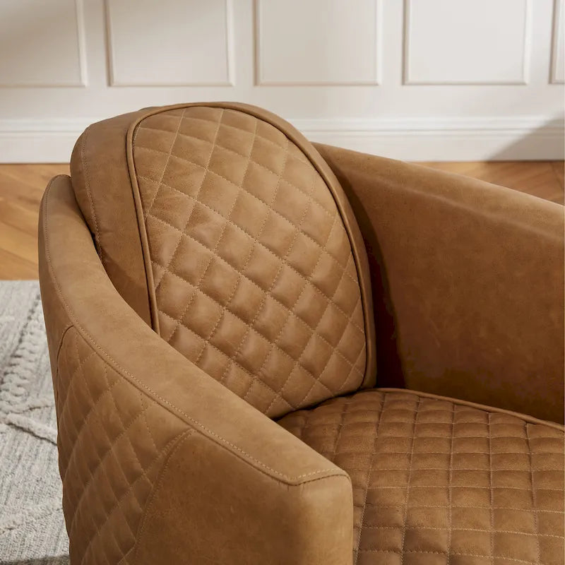 Fauteuil d’appoint industriel rétro en cuir pleine fleur et aluminium