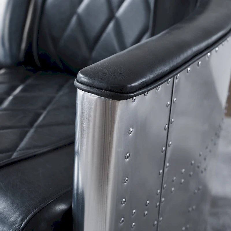 Fauteuil d’appoint industriel rétro en cuir pleine fleur et aluminium