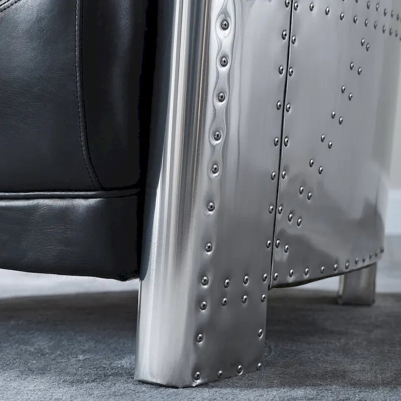 Fauteuil d’appoint industriel rétro en cuir pleine fleur et aluminium