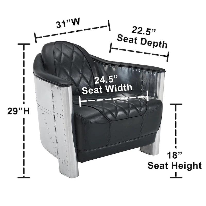 Fauteuil d’appoint industriel rétro en cuir pleine fleur et aluminium