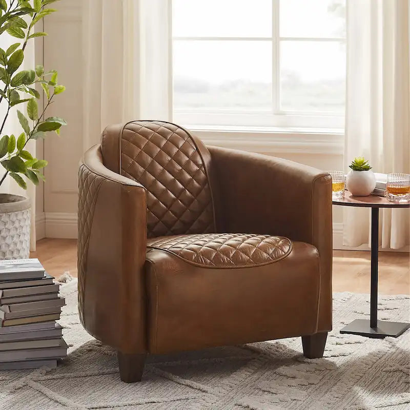 Fauteuil d’appoint industriel rétro en cuir pleine fleur et aluminium