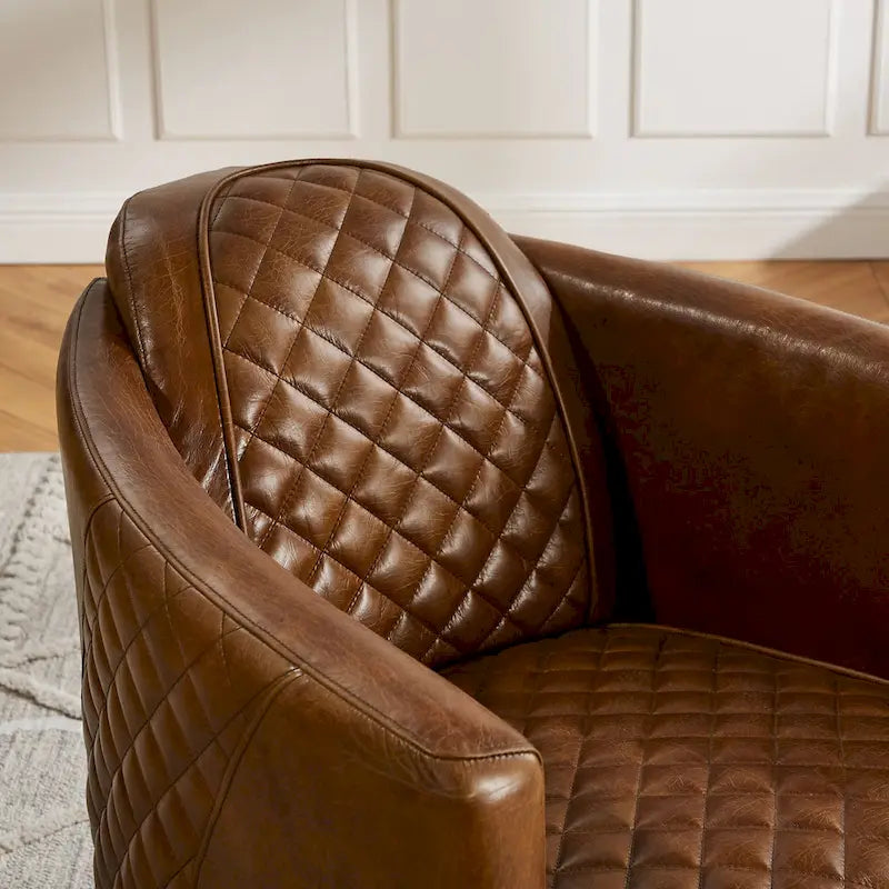 Fauteuil d’appoint industriel rétro en cuir pleine fleur et aluminium