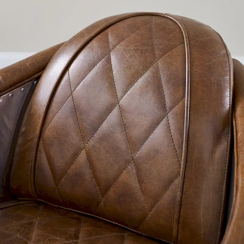 Fauteuil d’appoint industriel rétro en cuir pleine fleur et aluminium