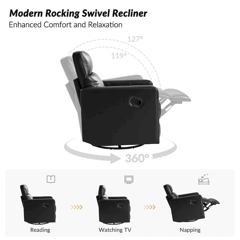 Sillón reclinable mecedora giratorio moderno de cuero genuino