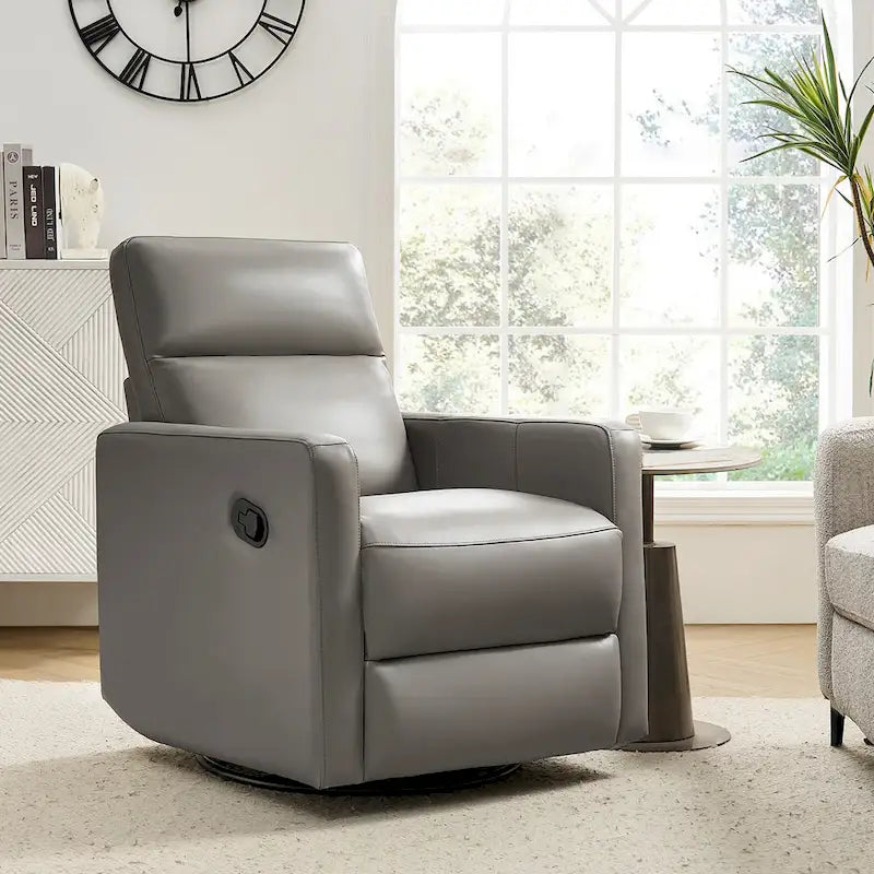Sillón reclinable mecedora giratorio moderno de cuero genuino