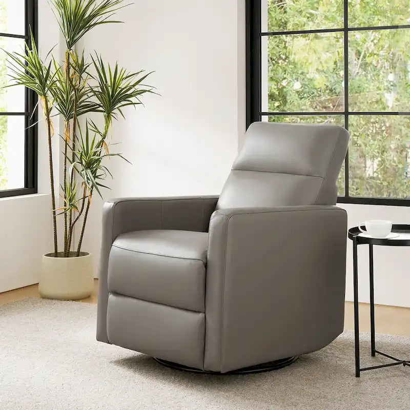 Sillón reclinable mecedora giratorio moderno de cuero genuino