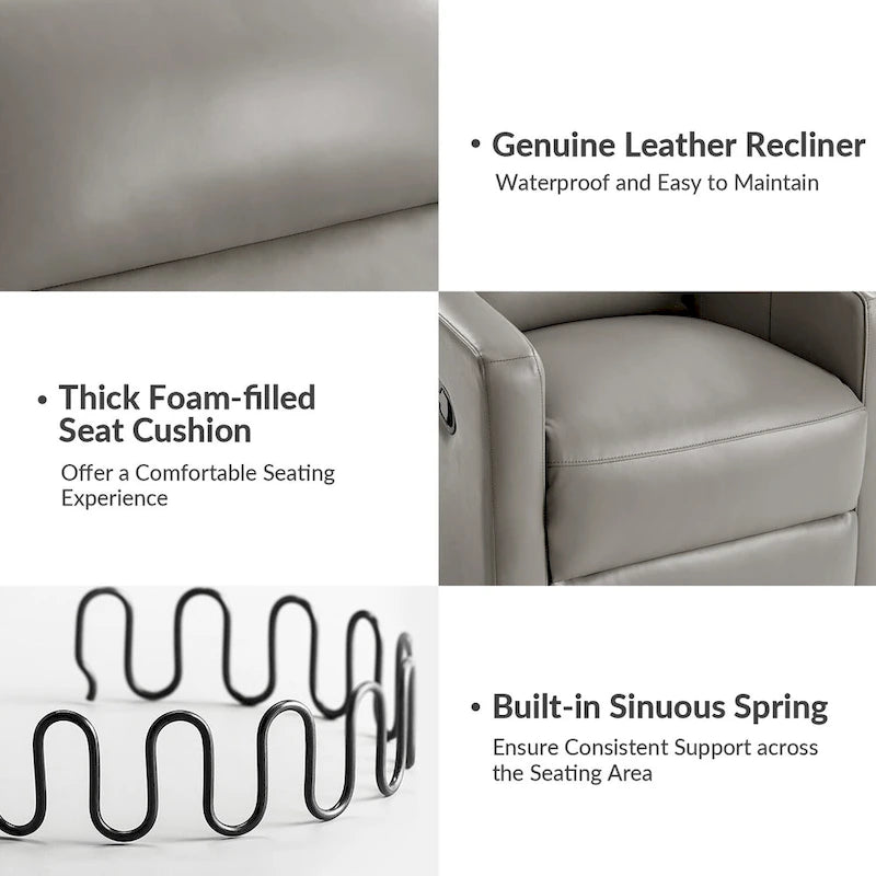 Sillón reclinable mecedora giratorio moderno de cuero genuino