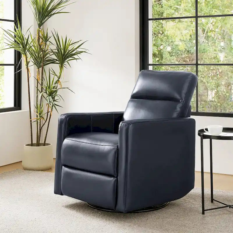 Sillón reclinable mecedora giratorio moderno de cuero genuino