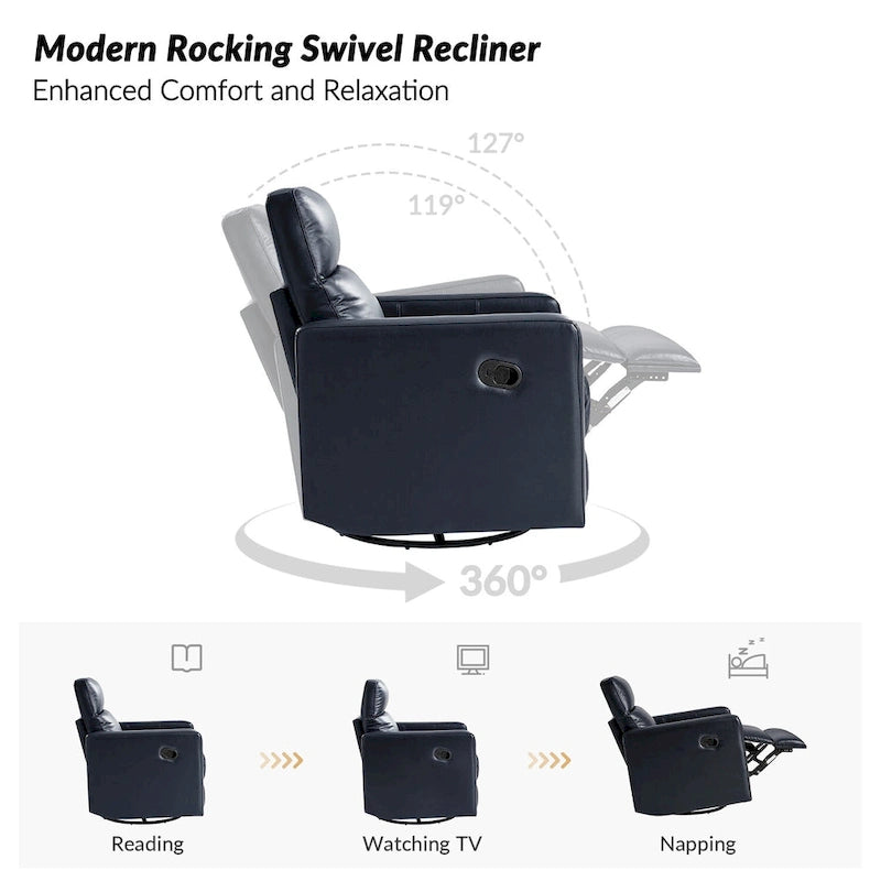 Sillón reclinable mecedora giratorio moderno de cuero genuino