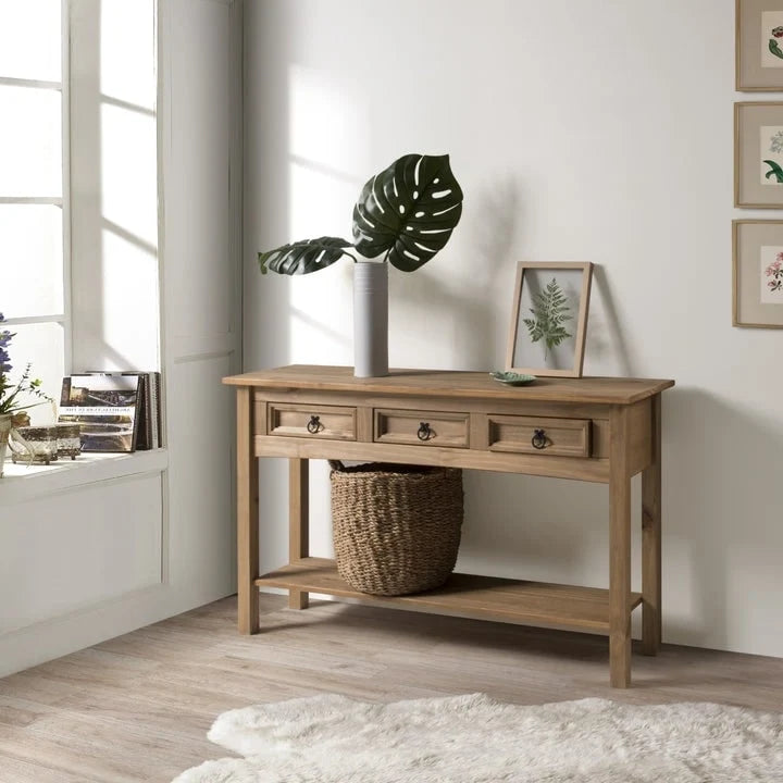 Console de couloir en bois, 3 tiroirs, Corona