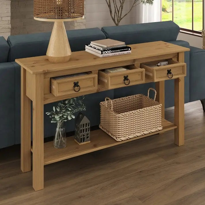 Console de couloir en bois, 3 tiroirs, Corona
