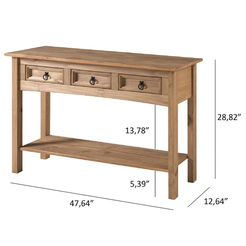 Console de couloir en bois, 3 tiroirs, Corona