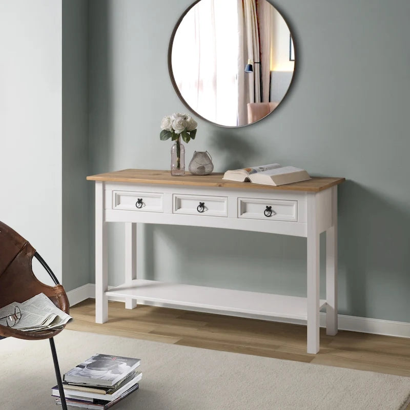 Console de couloir en bois, 3 tiroirs, Corona