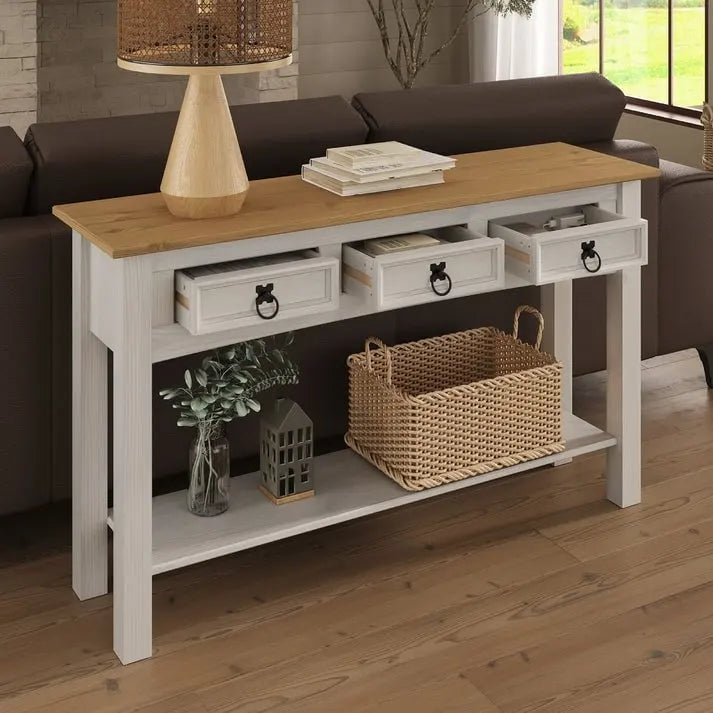 Console de couloir en bois, 3 tiroirs, Corona
