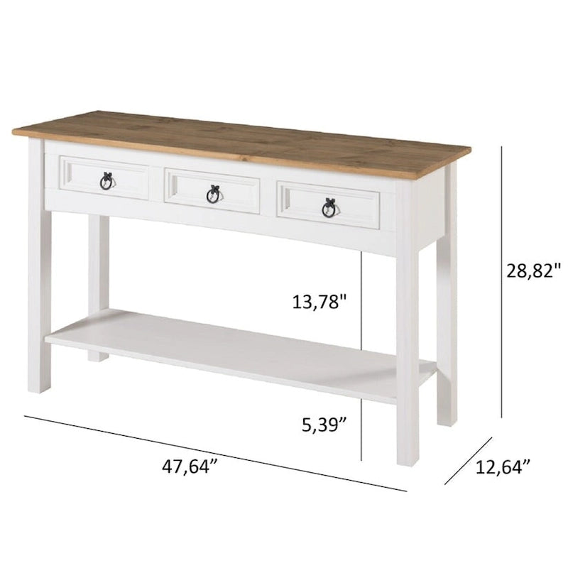Console de couloir en bois, 3 tiroirs, Corona