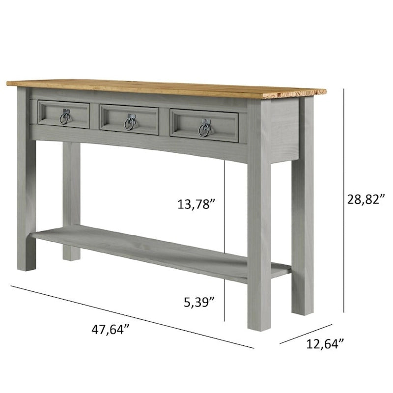 Console de couloir en bois, 3 tiroirs, Corona