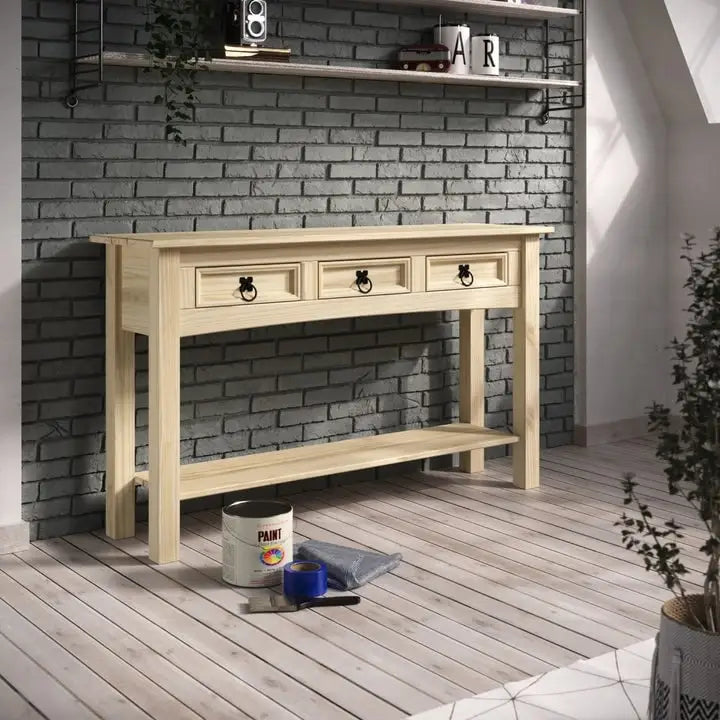 Console de couloir en bois, 3 tiroirs, Corona