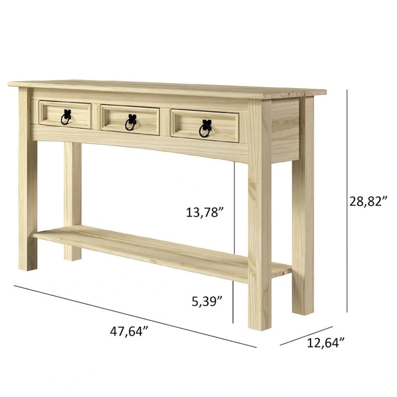 Console de couloir en bois, 3 tiroirs, Corona