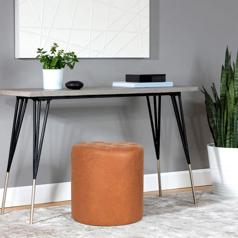 Pouf rond capitonné en similicuir, repose-pieds