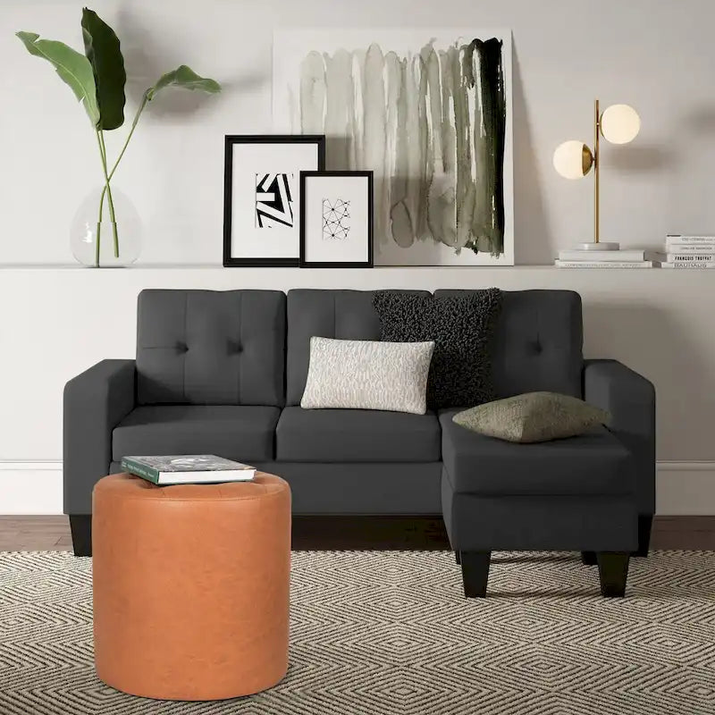 Pouf rond capitonné en similicuir, repose-pieds