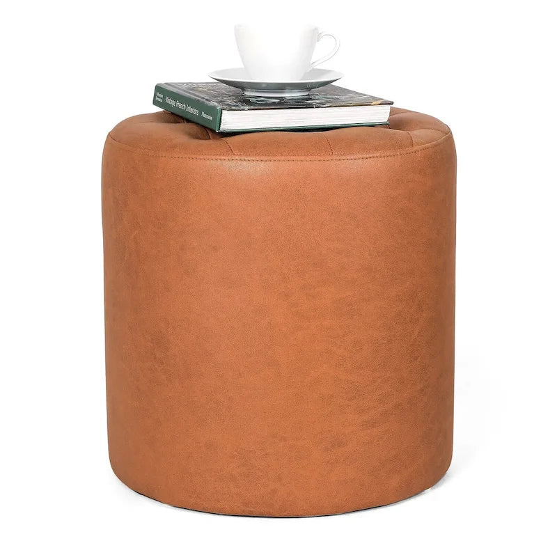 Pouf rond capitonné en similicuir, repose-pieds