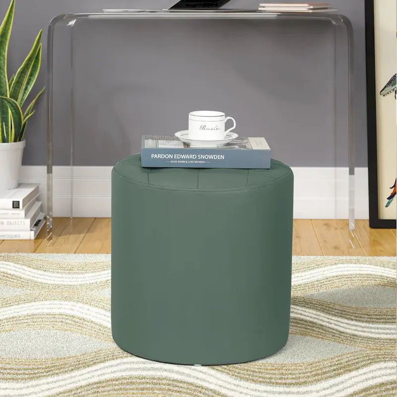 Pouf rond capitonné en similicuir, repose-pieds