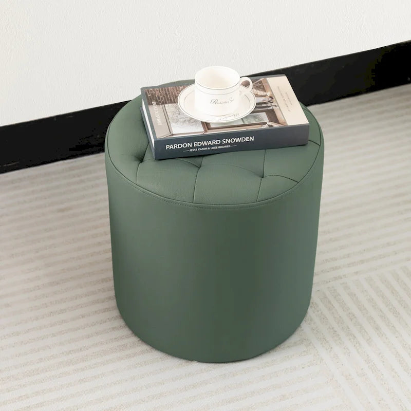Pouf rond capitonné en similicuir, repose-pieds