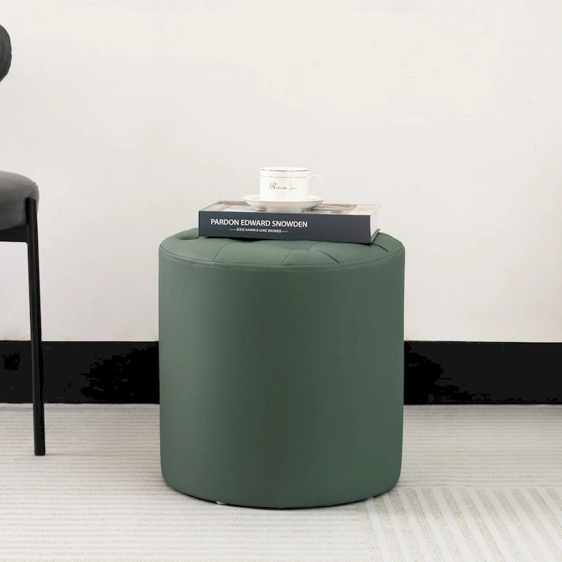 Pouf rond capitonné en similicuir, repose-pieds