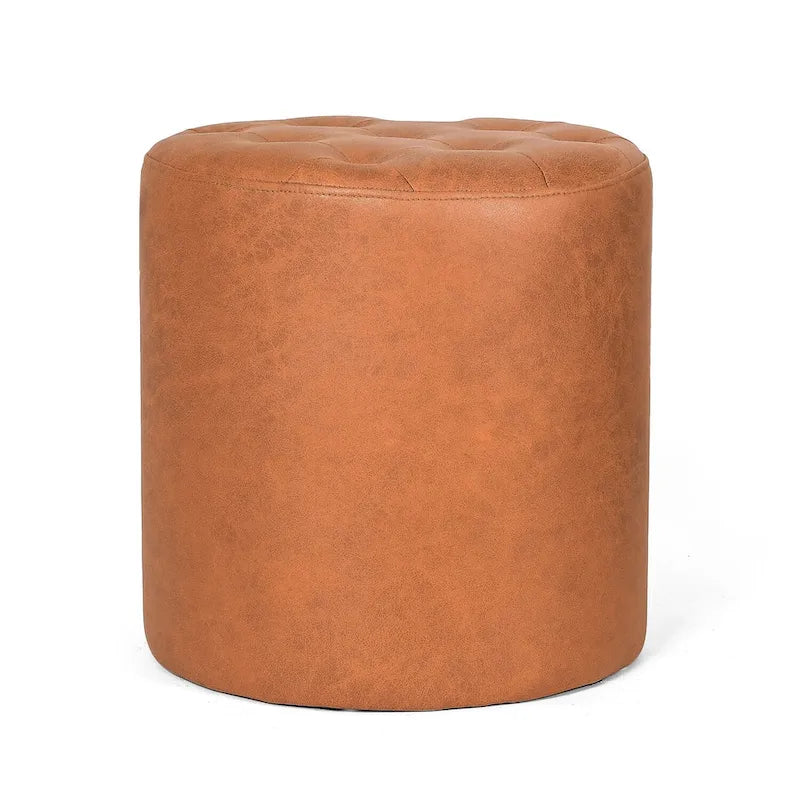 Pouf rond capitonné en similicuir, repose-pieds