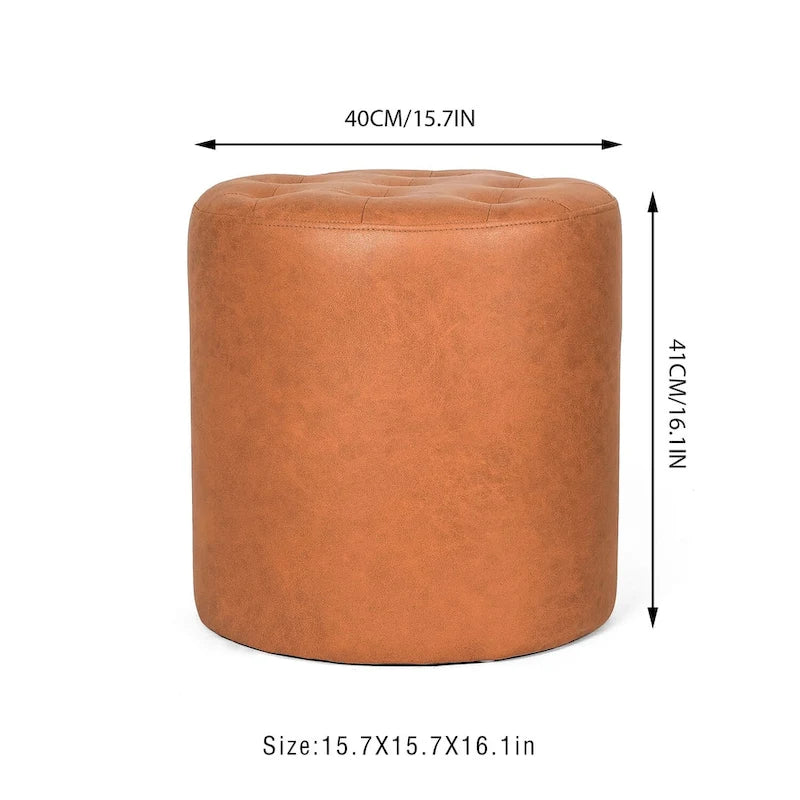 Pouf rond capitonné en similicuir, repose-pieds