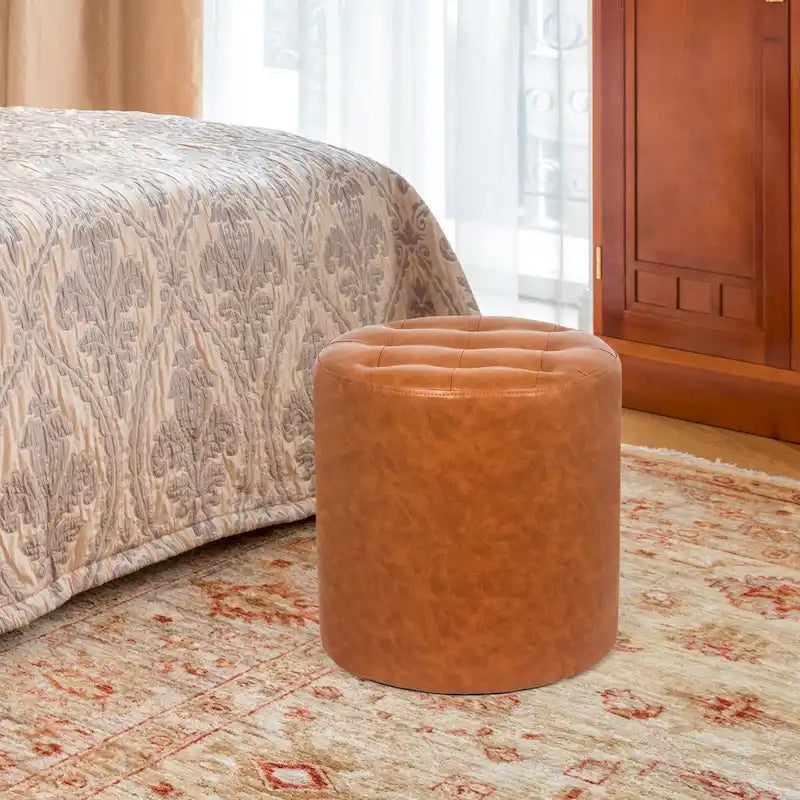 Pouf rond capitonné en similicuir, repose-pieds