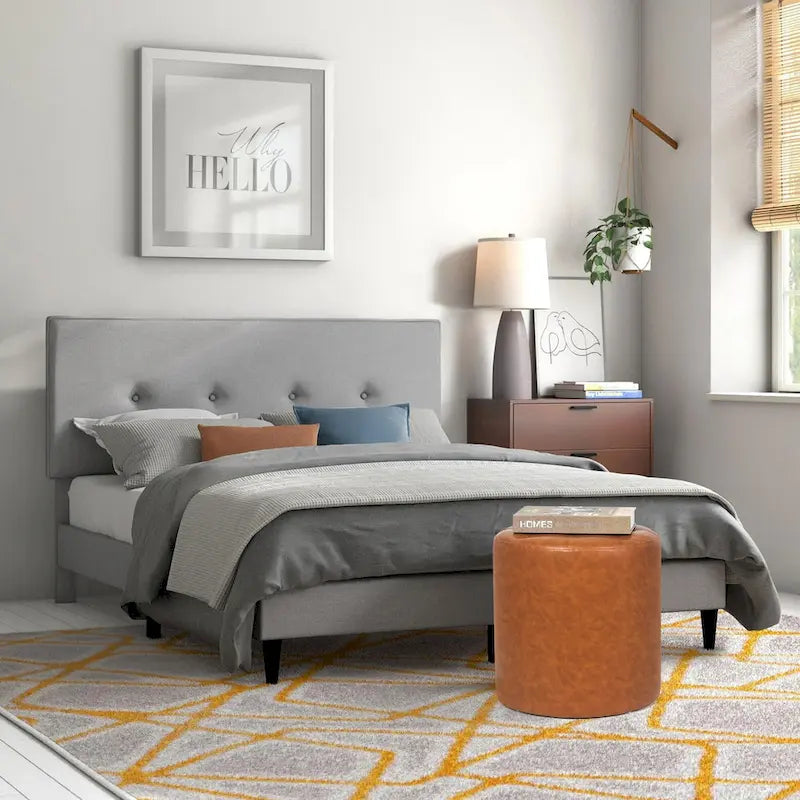 Pouf rond capitonné en similicuir, repose-pieds