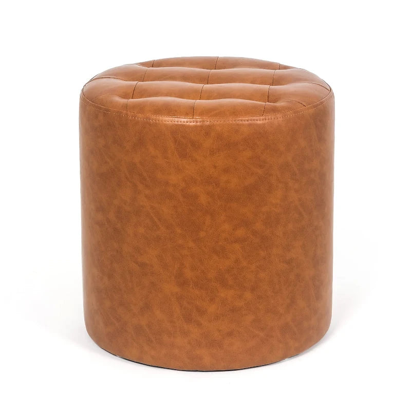 Pouf rond capitonné en similicuir, repose-pieds