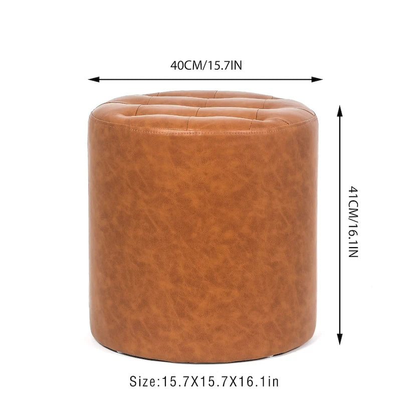 Pouf rond capitonné en similicuir, repose-pieds
