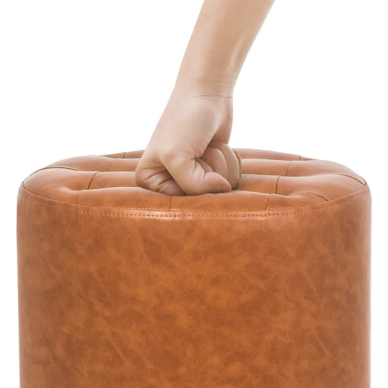 Pouf rond capitonné en similicuir, repose-pieds