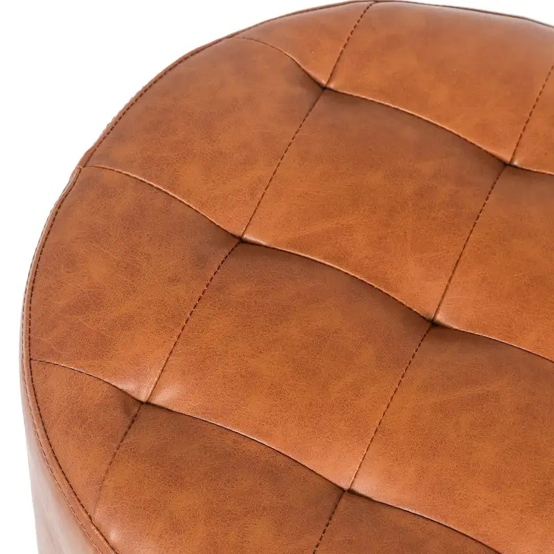 Pouf rond capitonné en similicuir, repose-pieds